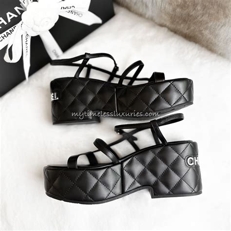 chanel sandals silver|chanel quilted platform sandals.